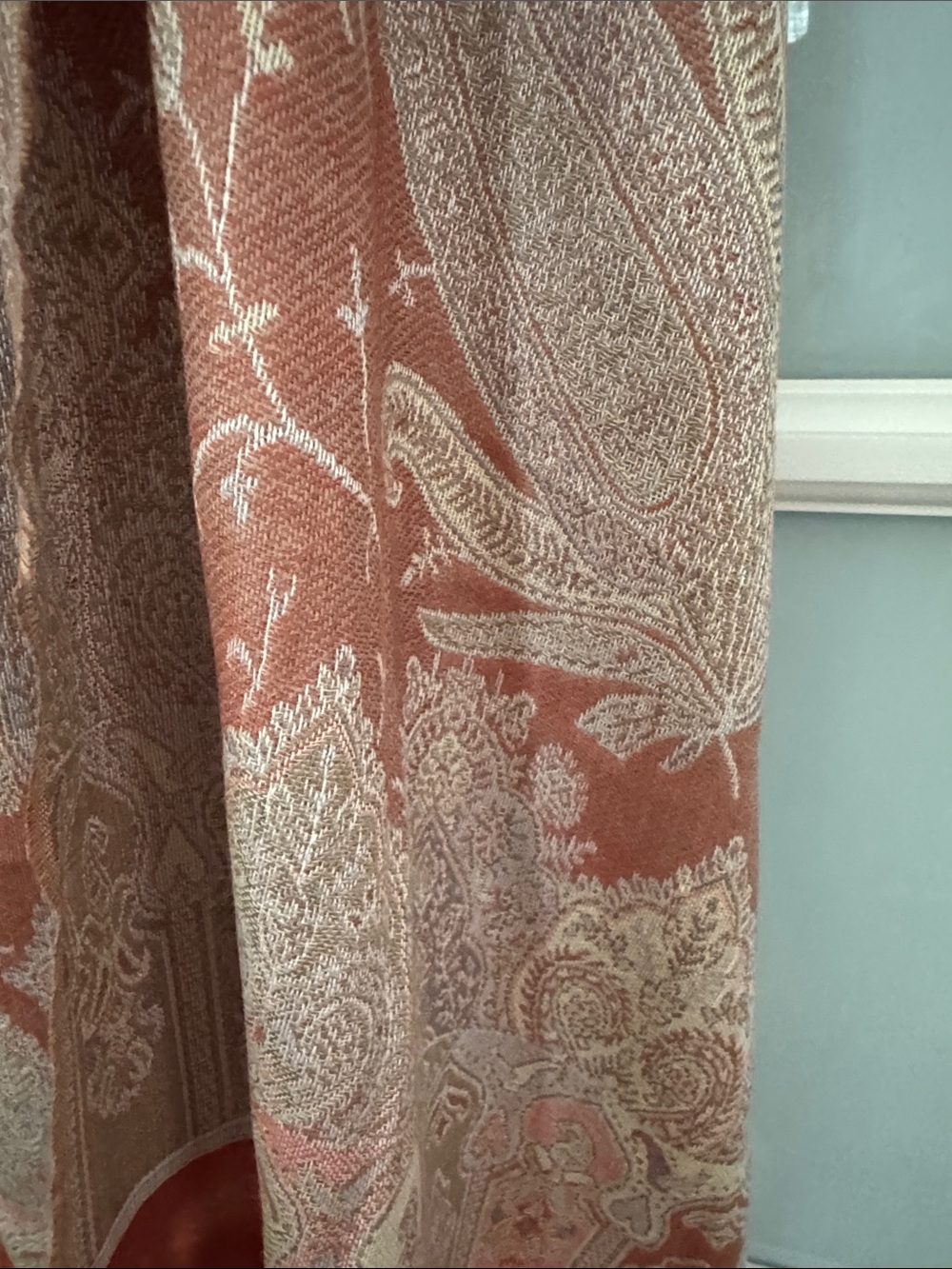 pashmina Rust and Cream Paisley Pashmina Wrap - Picture 5 of 7